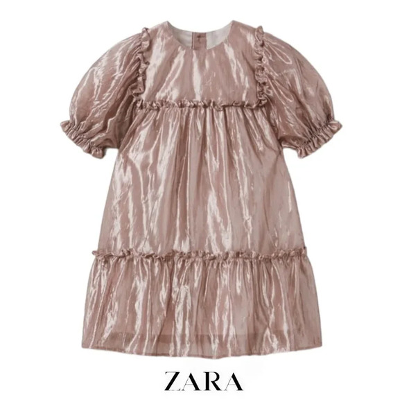 ZARA Kids | Pink | SHIMMERY STRUCTURED STRIPED DRESS - Picture 1 of 7